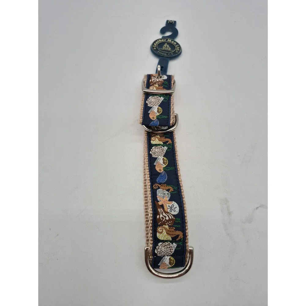 Leather Man Ltd. Essex, CT Canvas Pet Dog Collar USA Made Sea Shells  Sz M